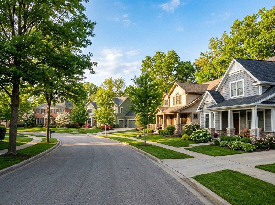 Residential neighborhood with single-family homes